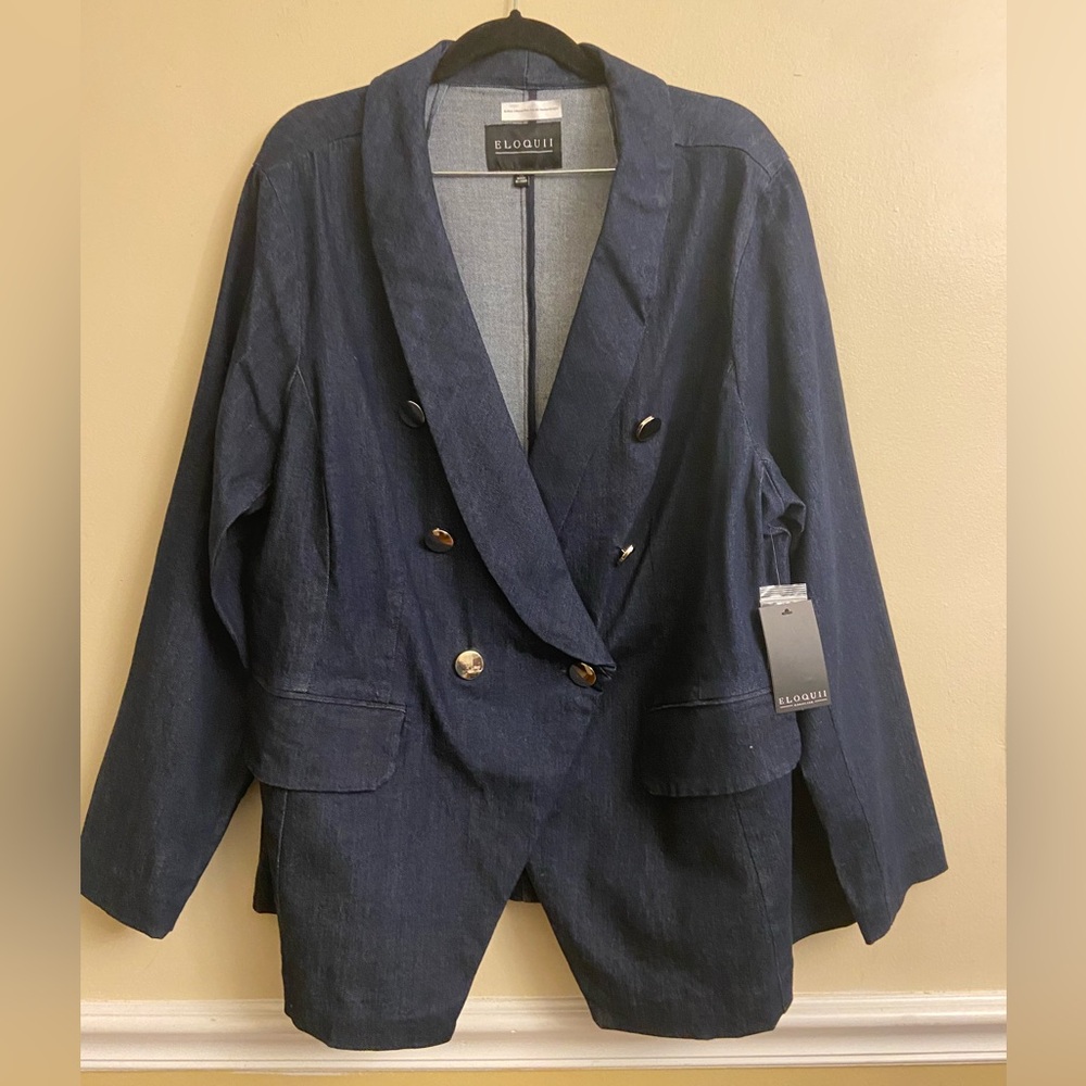 NWT Eloquii denim double breasted blazer with silver buttons